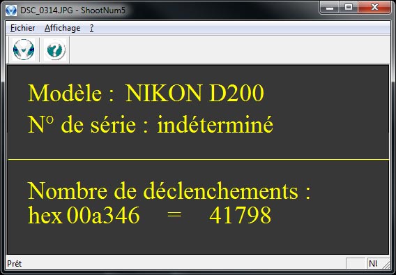 Shoot Num 5 m'indique que mon Nikon D200 a effectué 41798 déclenchements... Brave bête